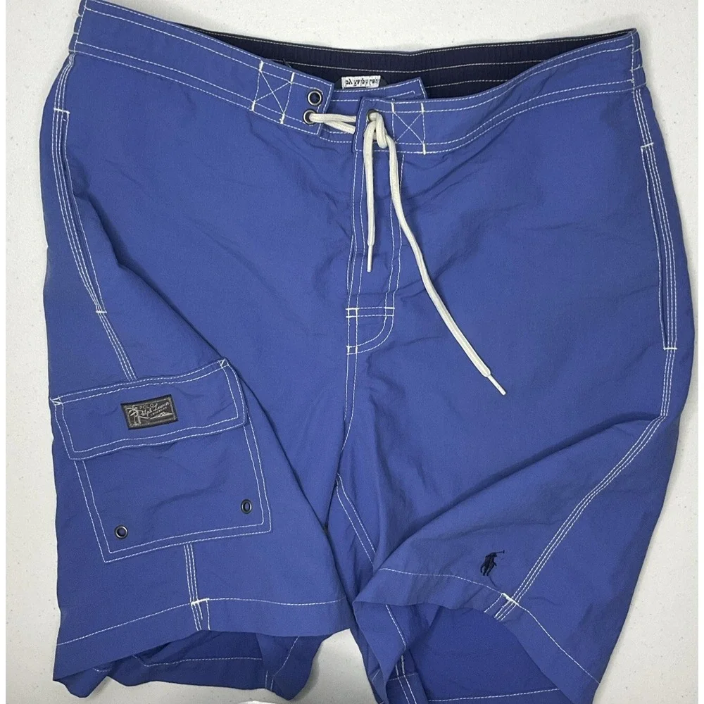 Polo Ralph Lauren Shorts Men Sz M Board Swim Trunks Mesh Lined Blue Pockets Pony